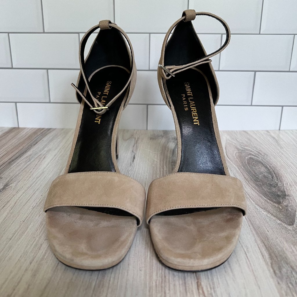 Saint Laurent Beige Suede Heeled Sandals